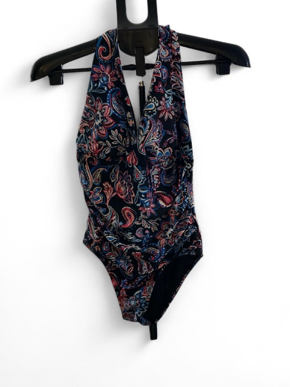 Time and Tru Navy Paisley Halter One-Piece Swimsuit